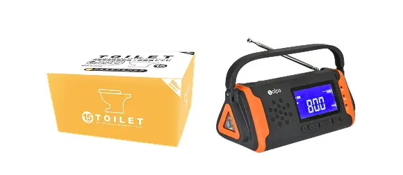 手回し・ソーラー蓄電ラジオチャージオラムダと抗菌消臭トイレセット（50回分）